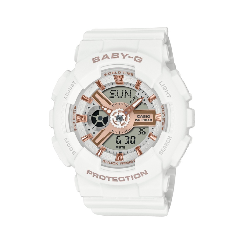 G-Shock Digital White Resin Band Watch BA110XRG-7A