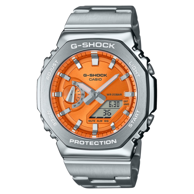 G-Shock G-Steel 2100 Series Orange Dial Stainless Steel Watch GM-2110D-4A