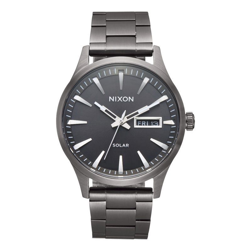 Nixon Sentry Solar Stainless Steel Gunmetal Dial Mens Watch A1346-131-00