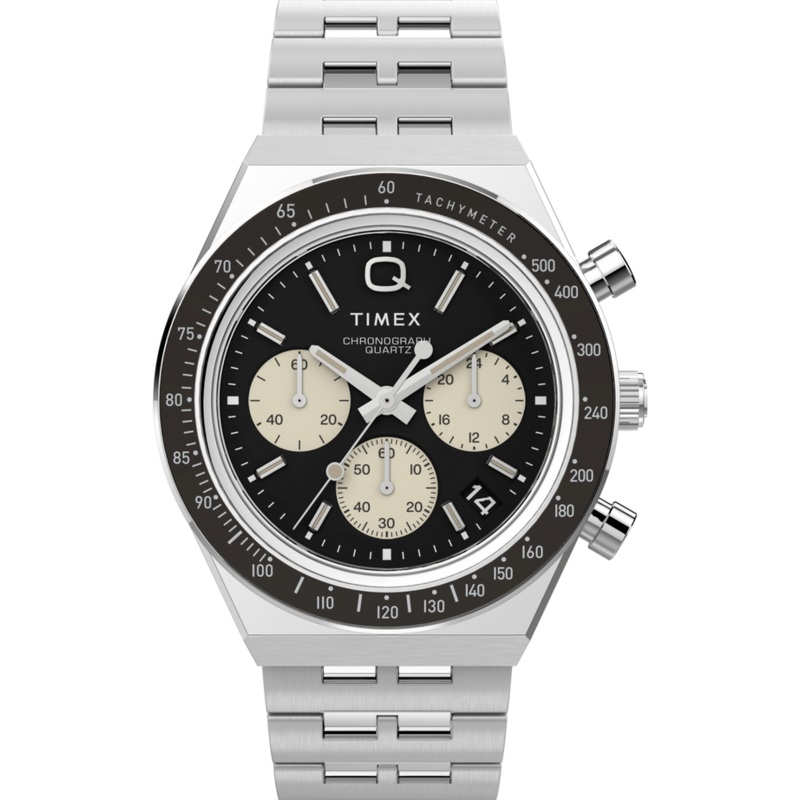 Timex Q Chronograph Stainless Steel Black Dial Watch TW2V42600