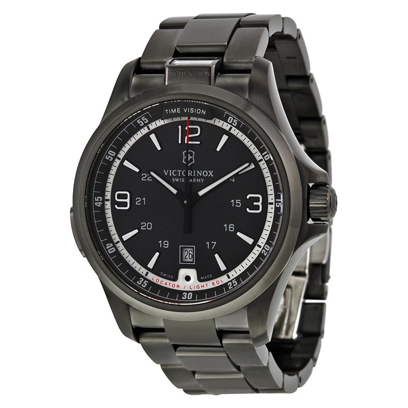Victorinox Mens 241665 Swiss Army Night Vision Dark Grey Dial Black Ice Pvd Steel Watch