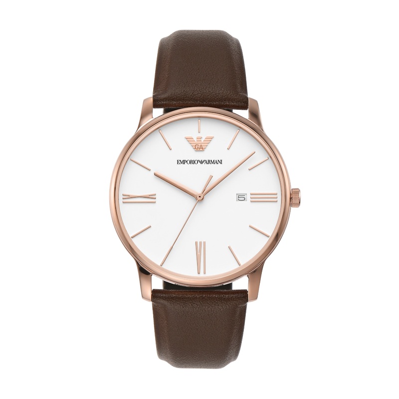 Emporio Armani Elegant White Dial Brown Leather Watch AR11572