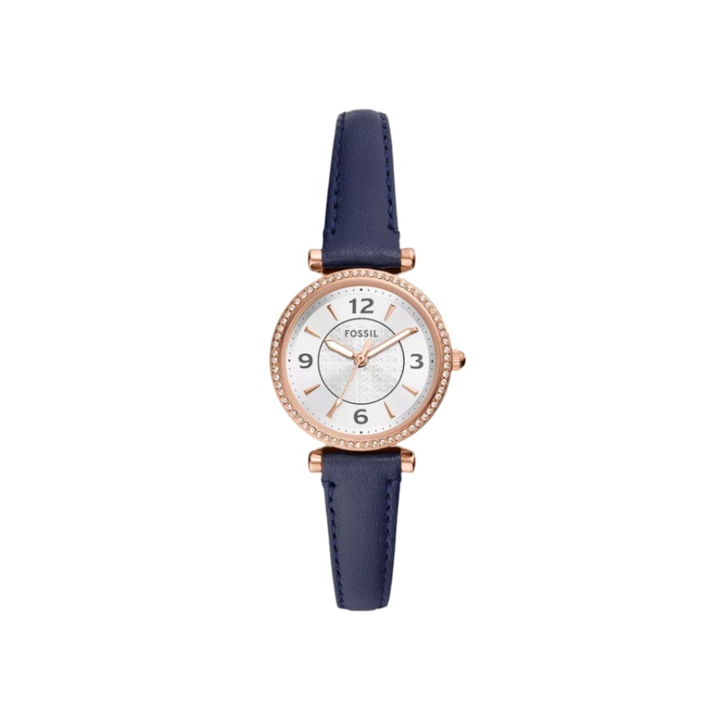 Fossil Carlie Three-Hand Navy LiteHide Leather Watch ES5295