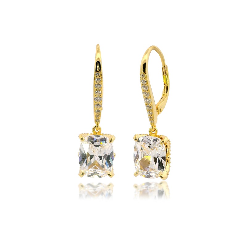 SYDNEY SOIRE ELAINE CUSHION CUT DROP EARRINGS GOLD