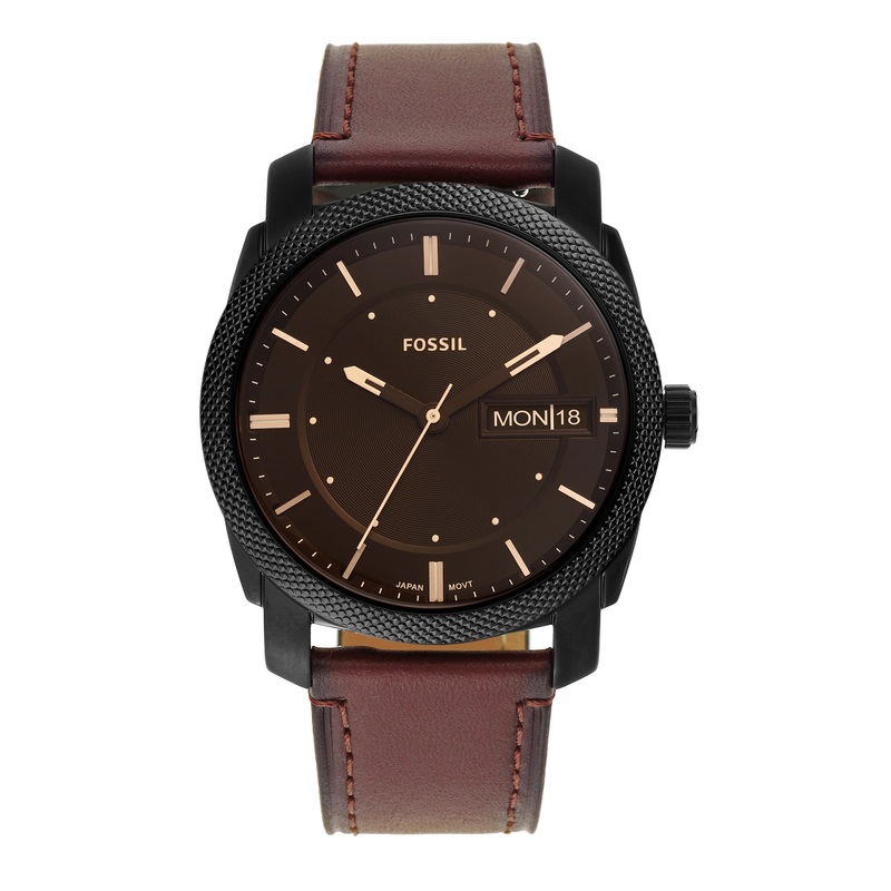 Fossil Timeless Elegance: Fossil Machine Brown Leather Date Watch FS5901