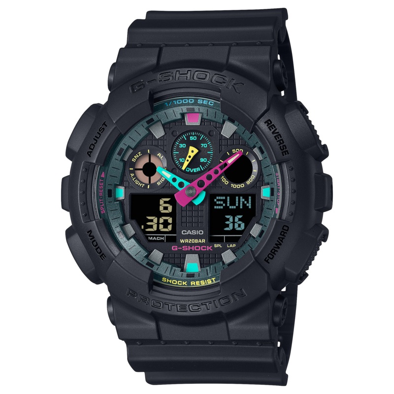 G-Shock Analog Digital DUO Multi-Fluro Black Resin Band Watch GA100MF-1A