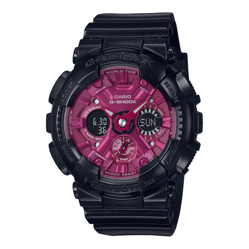 G-Shock Analog-Digital Pink Dial Black Resin Band Watch GMAS120RB-1A