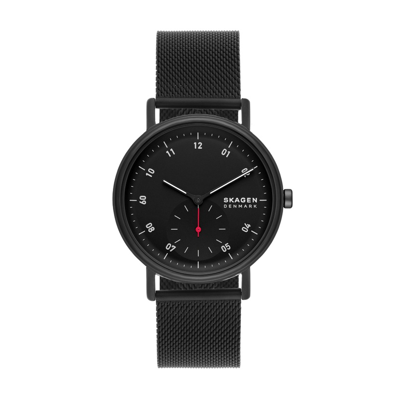 Skagen Kuppel Precision Black Stainless Steel Mesh Watch with Sub-Second Dial SKW6892