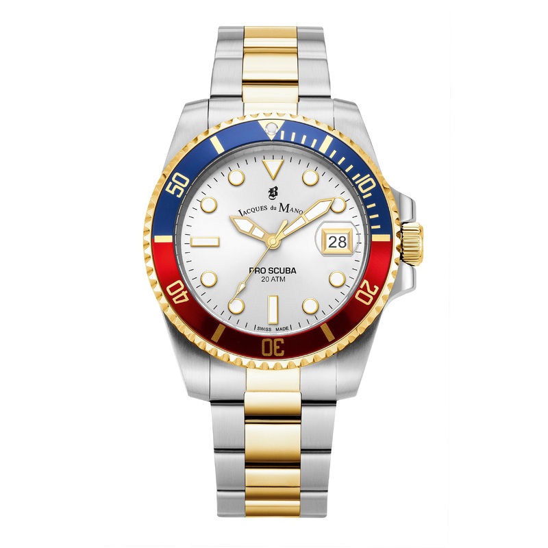 JDM Swiss-Made Pro Scuba 43 Two Tone Red/Blue Bezel Watch JWG02805