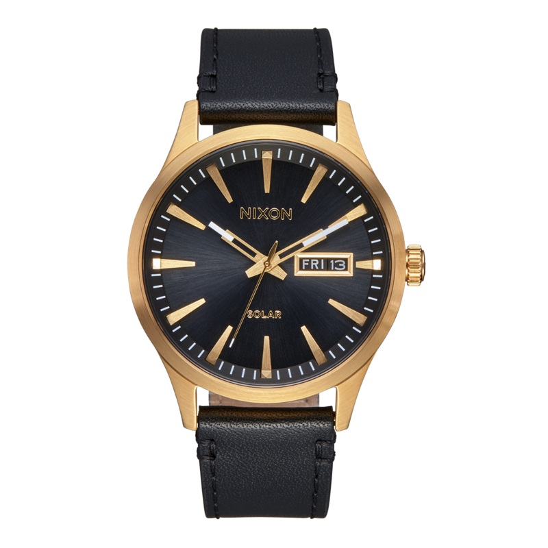 Nixon Sentry Solar Leather Black Dial Mens Watch A1347-510-00