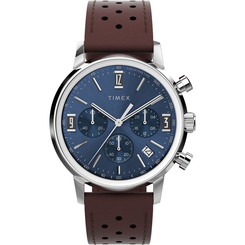 Timex Marlin Chronograph Tachymeter 40mm Leather Strap Watch TW2W10200