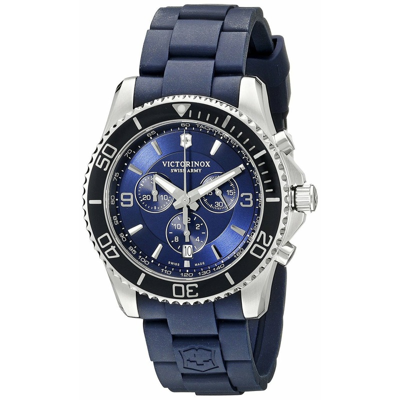 Victorinox Mens 241690 Maverick Chronograph Stainless Steel Watch With Blue Rubber Band