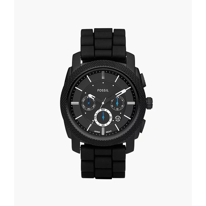 Fossil Machine Chronograph Black Dial and Silicone Strap Mens Watch FS4487
