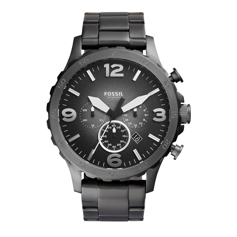 Fossil Nate Military-Inspired Grey Stainless Steel Chronograph Watch JR1437