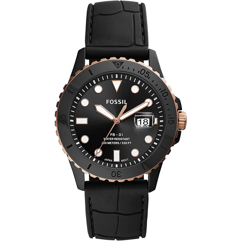 Fossil Three Hand Black Dial Silicone Mens Watch CE5022