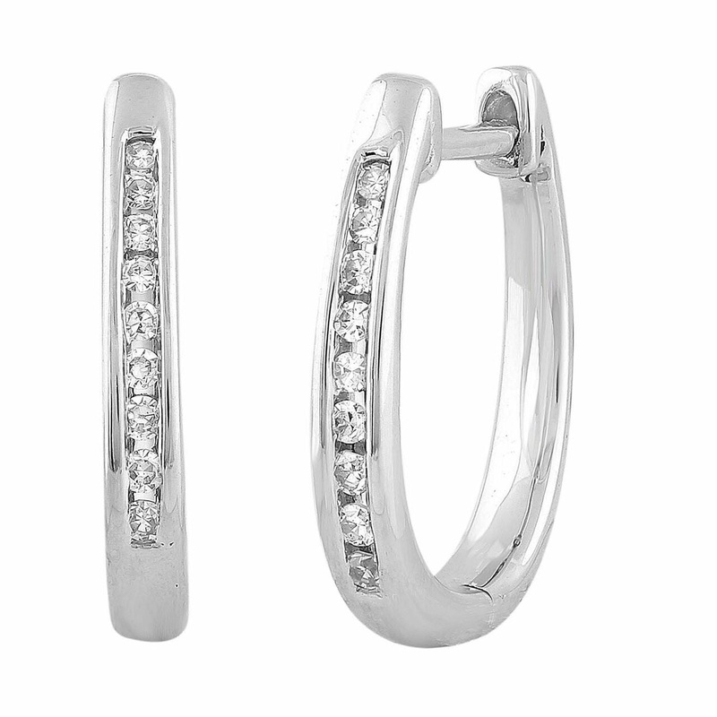 Huggie Earrings With 0.08Ct Diamond In 9K White Gold