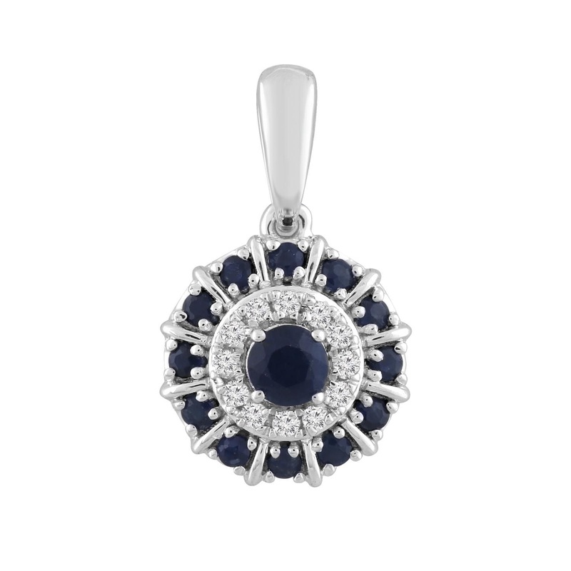 Sapphire and Diamond Pendant In 9K White Gold