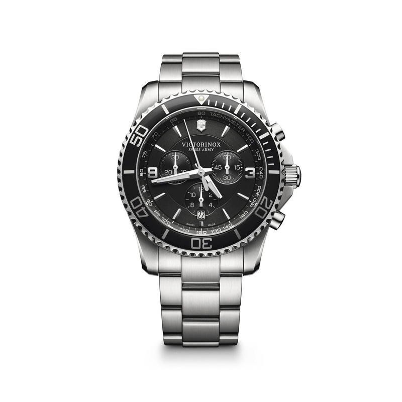Victorinox Mens 241696 Maverick Stainless Steel Watch With Black Rubber Band