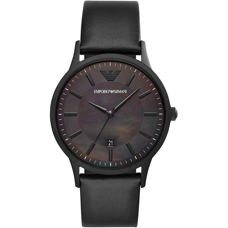 Emporio Armani Black Leather Mens Watch with Sleek Dial AR11276