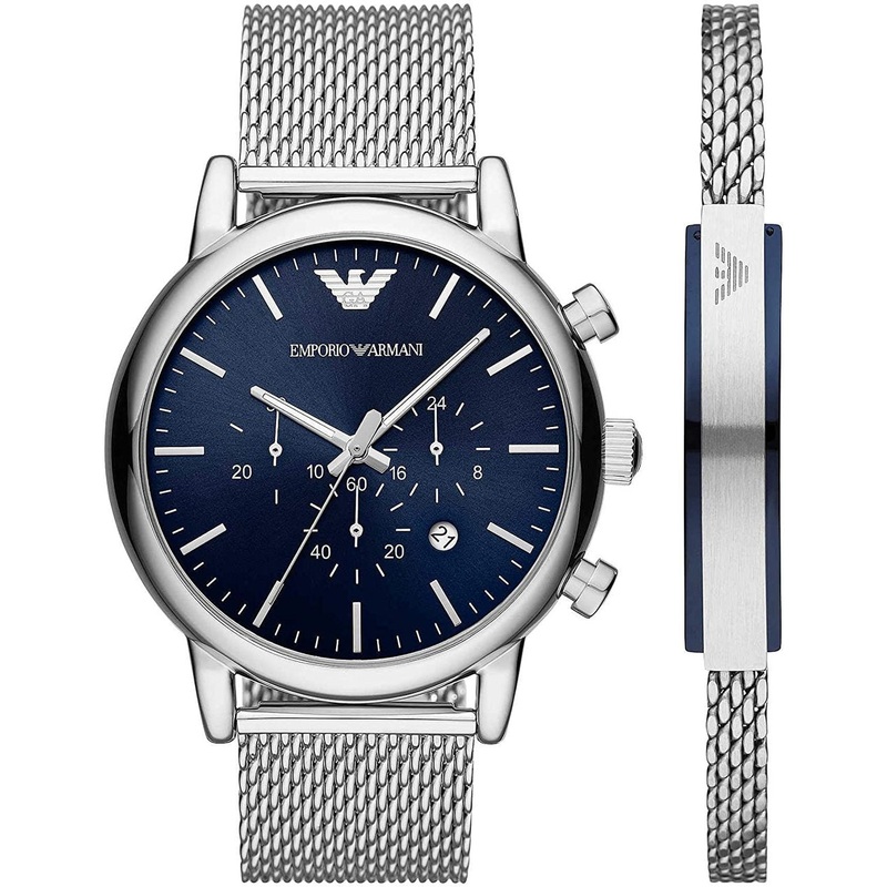 Emporio Armani Blue Chronograph Watch and Bracelet Set AR80038