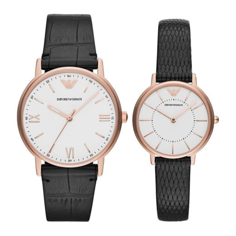 Emporio Armani Elegant His and Hers Leather Strap Watches Set SKU 12345