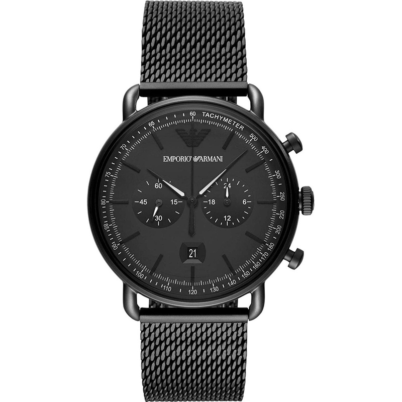 Emporio Armani Mens Chronograph Watch with Black Dial and Mesh Band AR11264
