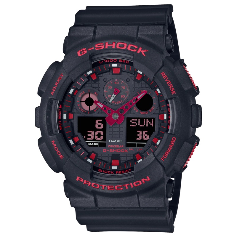 G-Shock Ignite Red Line Analog Black Resin Band Watch GA100BNR-1A