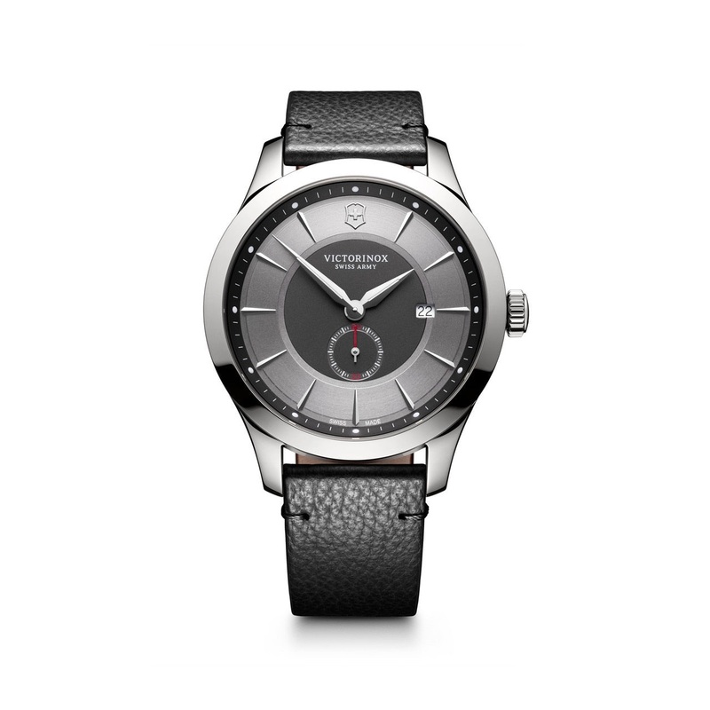 Victorinox Alliance Grey Dial Black Leather Mens Watch