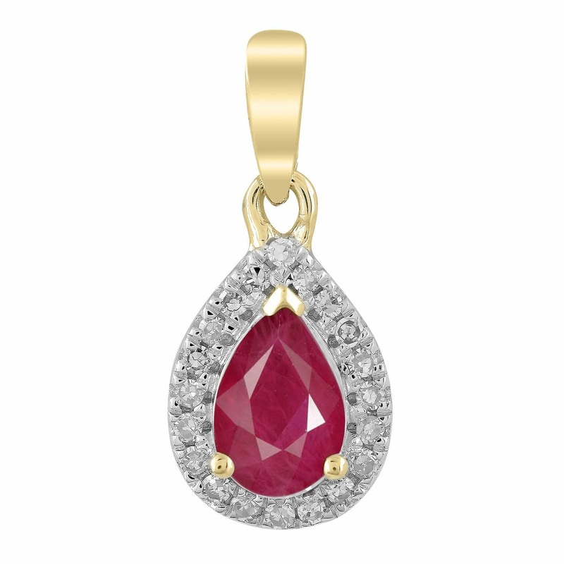 Diamond Ruby Pendant With 0.07ct Diamonds In 9K Yellow Gold