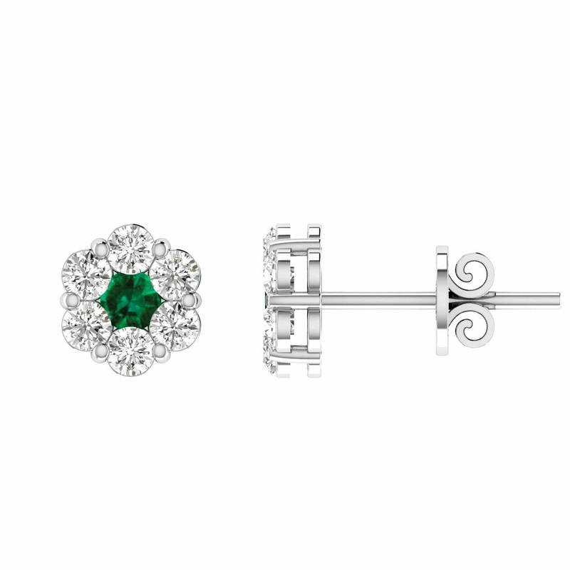 Emerald Diamond Stud Earrings With 0.19ct Diamonds In 9K White Gold