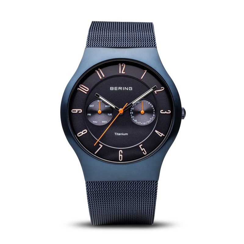 Bering Titanium Brushed Blue Mesh Watch