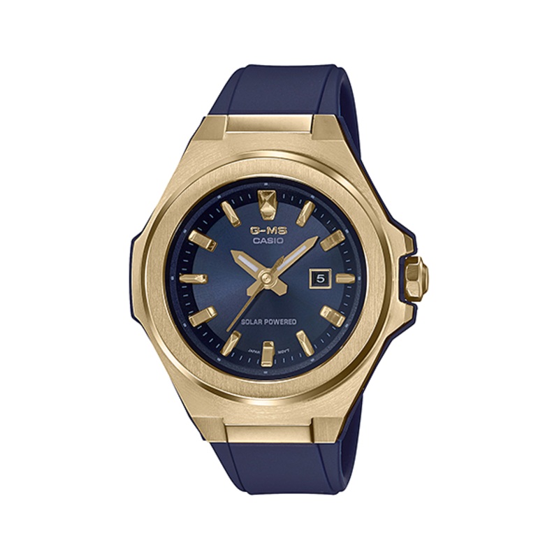 G-MS Gold Bezel Glam Blue Band Watch MSGS500G-2A