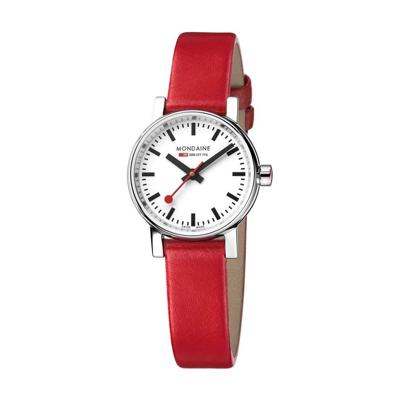 Mondaine Evo2 Petite White Dial Red Strap Watch