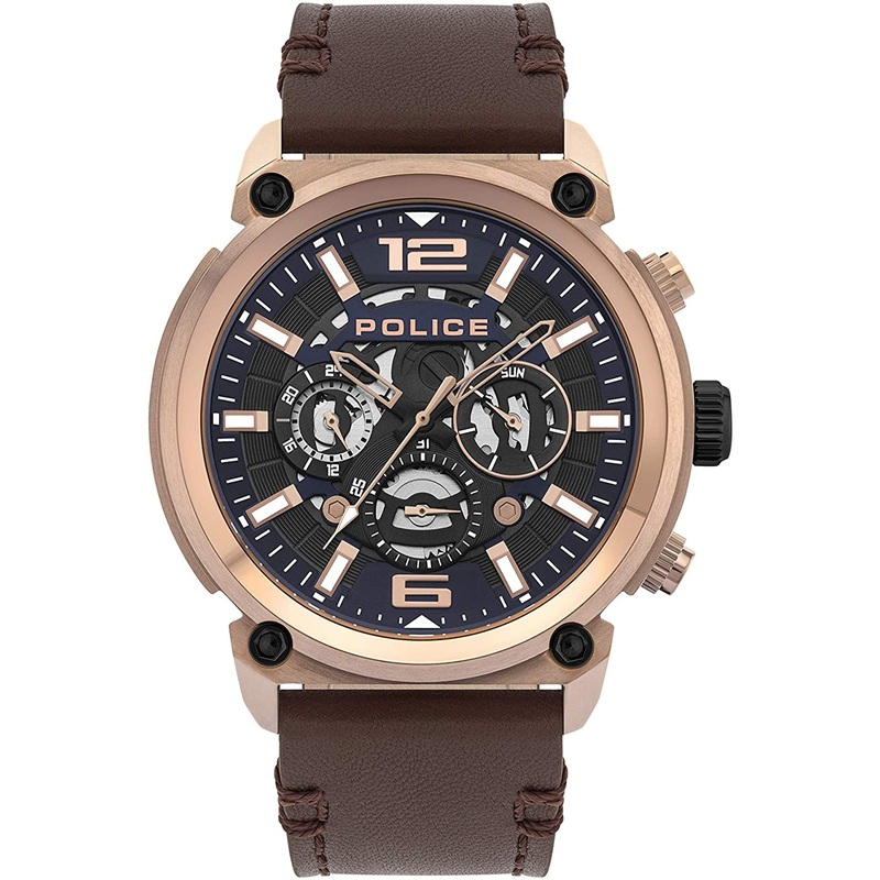 Police Armor Blue Dial Brown Leather Watch PL.14378JSR/03