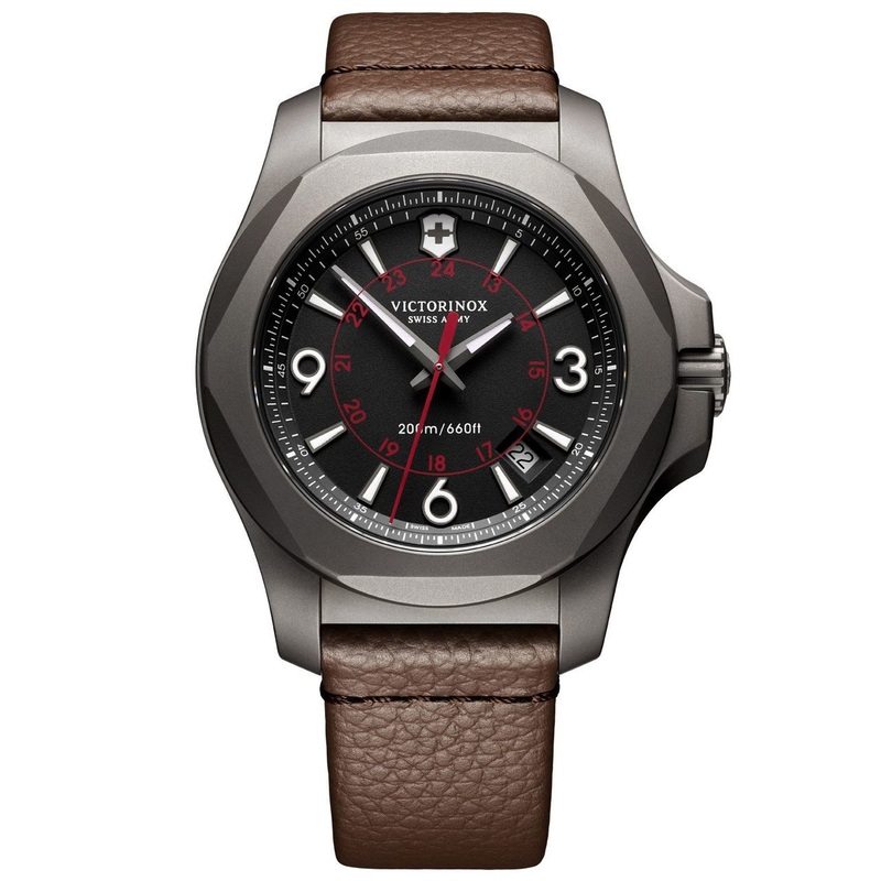 Victorinox I.N.O.X. Black Dial Brown Leather Mens Watch