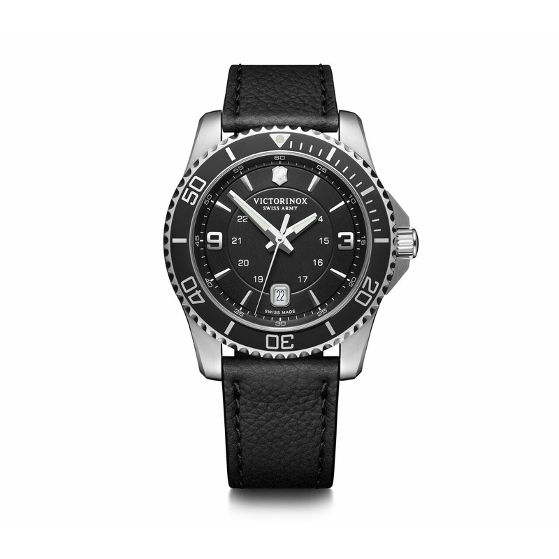 Victorinox Maverick Quartz Black Dial Black Leather Mens Watch 241862