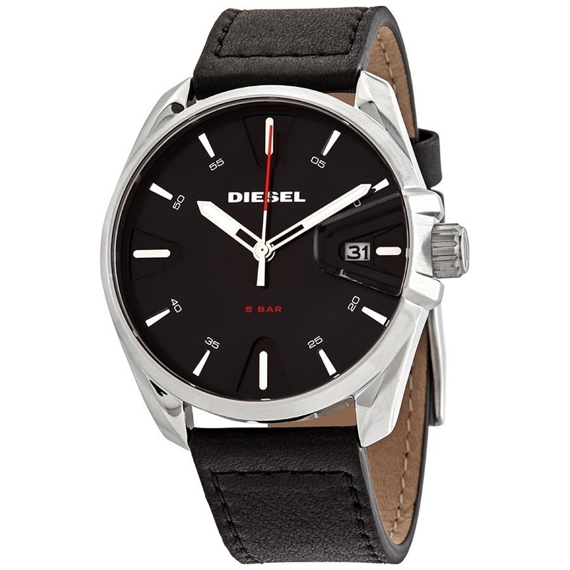 Diesel MS9 Stainless-Steel Black Leather Watch