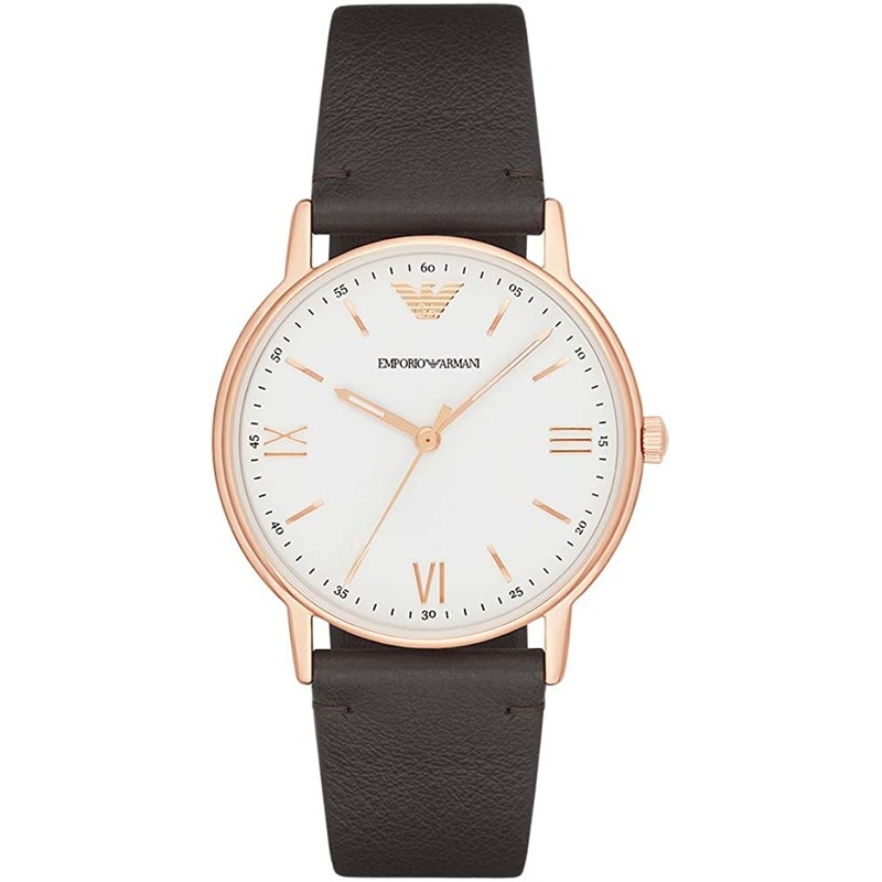 Emporio Armani Men's White Dial Brown Leather Watch AR11011