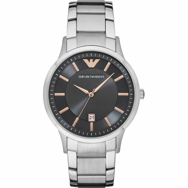 Emporio Armani Mens Grey Dial Stainless Steel Watch AR11179
