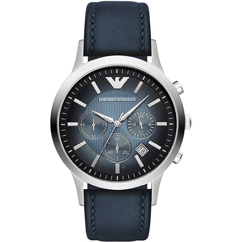 Armani Emporio Men's Blue Chronograph Watch with Leather Strap AR2473