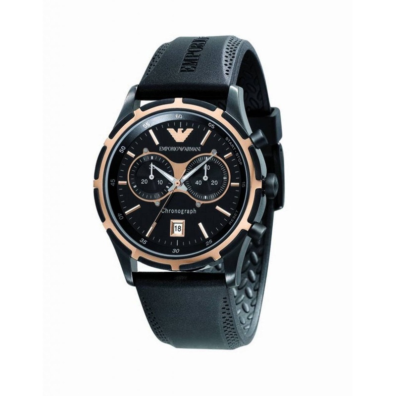 Emporio Armani Black Dial Quartz Men's Watch with Rubber Strap AR0584