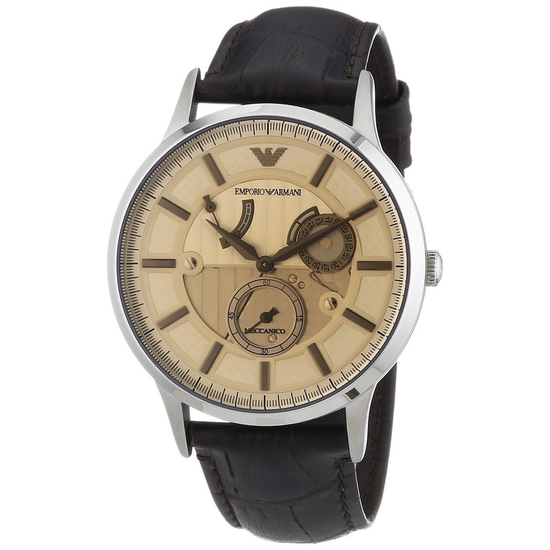 Emporio Armani Men's Automatic Watch Brown Leather Champagne Dial AR4660