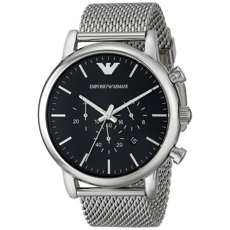 Emporio Armani Men's Black Dial Chronograph Watch Stainless Steel Strap