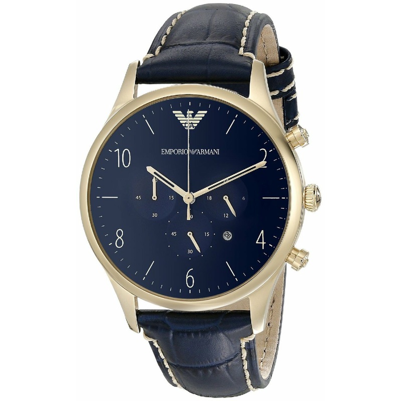 Emporio Armani Men's Chronograph Watch with Blue Leather Band AR1862