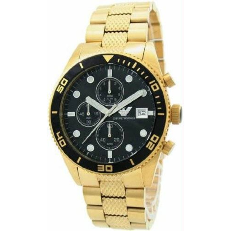 Emporio Armani Men's Gold Chronograph Watch with Black Dial AR5857