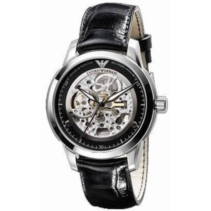 Emporio Armani Timeless AR4625 Men's Black Leather Automatic Watch