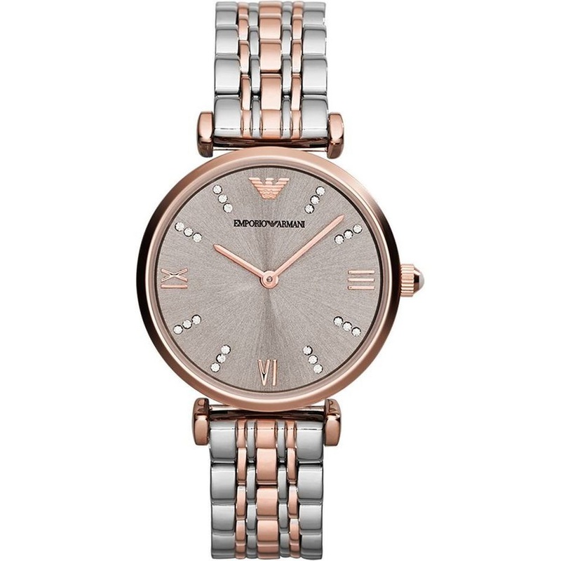 Emporio Armani Womens Two Tone Grey Dial Watch with Crystal Accents AR1840