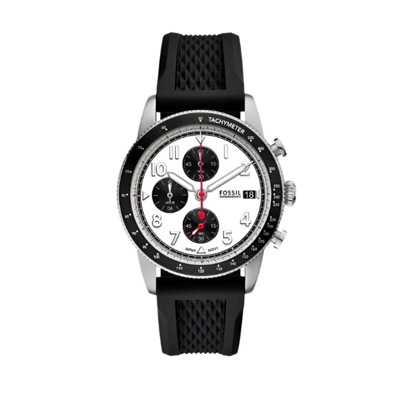 Fossil Sport Tourer Chronograph Black Silicone White Dial Watch FS6087