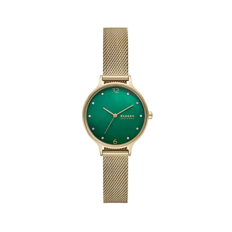 Skagen Anita Lille Gold Mesh Watch with Green Dial SKW3145