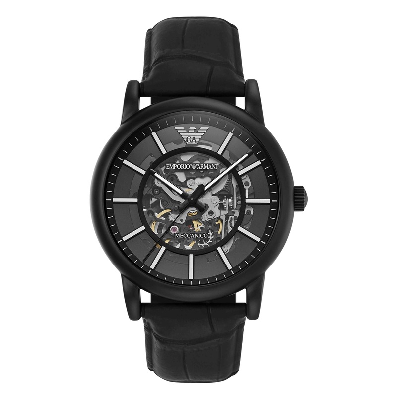 Armani Automatic Black Leather Black Dial Watch AR60008